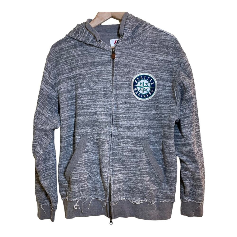 Seattle Mariners Baseball Full Zip Hoodie Sweatshirt Mens Small Distressed Gray